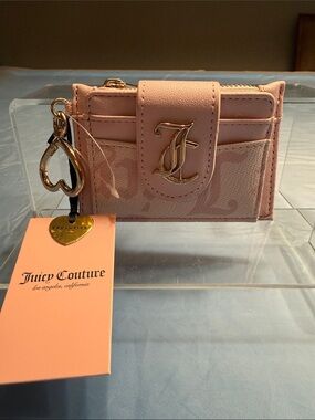 Juicy Couture Blush Pink Mini Card Wallet with Gold Heart Charm